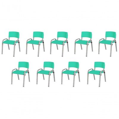 Kit 9 Cadeiras Infantil Iso, Escola, Base Cinza- Verde água