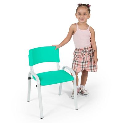 Kit 9 Cadeiras Infantil Iso, Escola, Base Cinza- Verde água