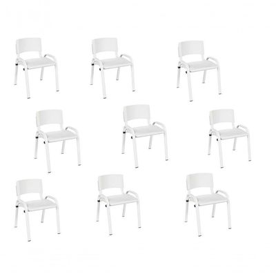 Kit 9 Cadeiras Infantil Iso, Escola, Base Branco- Branco