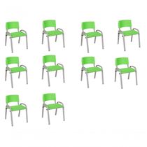 Kit 10 Cadeiras Infantil Iso, Escola, Base Cinza-verde Claro