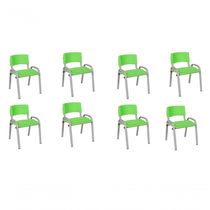 Kit 8 Cadeiras Infantil Iso, Escola, Base Cinza- Verde Claro