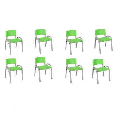 Kit 8 Cadeiras Infantil Iso, Escola, Base Cinza- Verde Claro