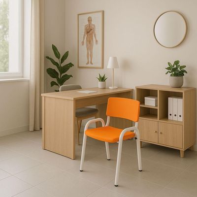Kit 9 Cadeiras Infantil Iso, Escola, Base Branco- Laranja