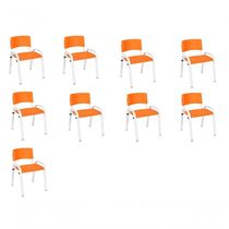 Kit 9 Cadeiras Infantil Iso, Escola, Base Branco- Laranja