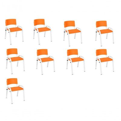 Kit 9 Cadeiras Infantil Iso, Escola, Base Branco- Laranja