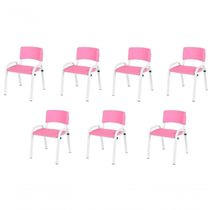 Kit 7 Cadeiras Infantil Iso, Escola, Base Branco- Rosa