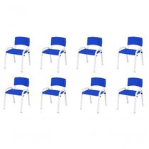 Kit 8 Cadeiras Infantil Iso, Escola, Base Branco- Azul