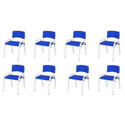 Kit 8 Cadeiras Infantil Iso, Escola, Base Branco- Azul