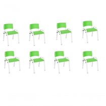 Kit 8 Cadeiras Infantil Iso, Escola, Base Branco- Verde Claro