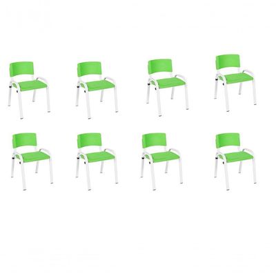Kit 8 Cadeiras Infantil Iso, Escola, Base Branco- Verde Claro