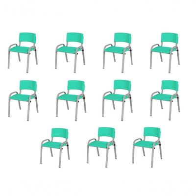 Kit 11 Cadeiras Infantil Iso, Escola, Base Cinza-verde água