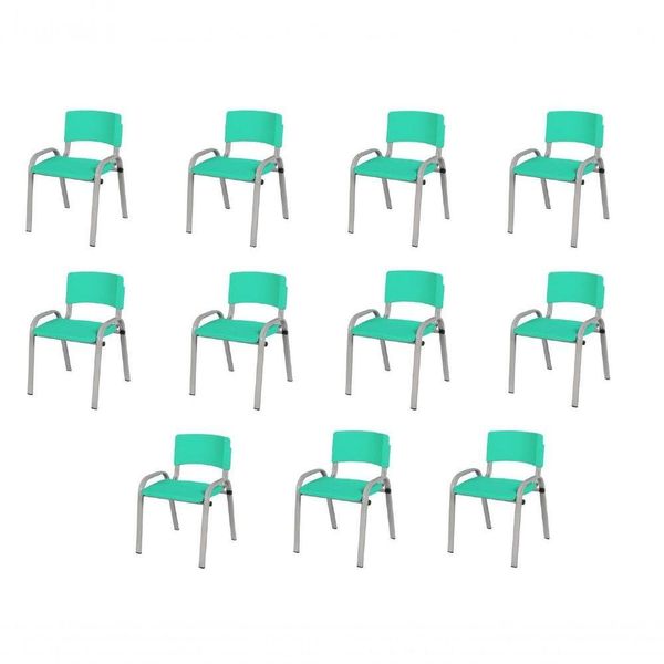 Kit 11 Cadeiras Infantil Iso, Escola, Base Cinza-verde água