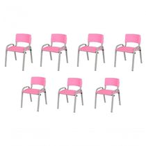 Kit 7 Cadeiras Infantil Iso, Escola, Base Cinza- Rosa