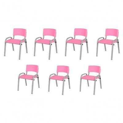 Kit 7 Cadeiras Infantil Iso, Escola, Base Cinza- Rosa