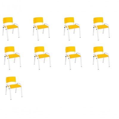 Kit 9 Cadeiras Infantil Iso, Escola, Base Branco- Amarelo
