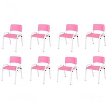 Kit 8 Cadeiras Infantil Iso, Escola, Base Branco- Rosa