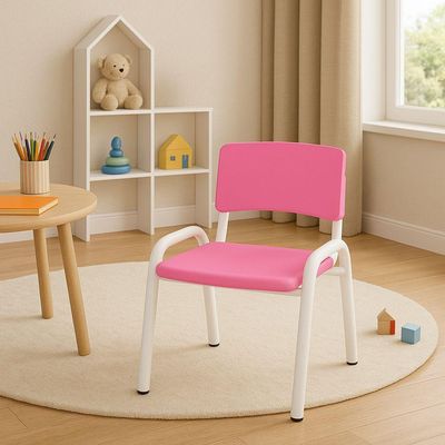 Kit 8 Cadeiras Infantil Iso, Escola, Base Branco- Rosa