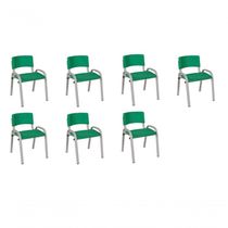 Kit 7 Cadeiras Infantil Iso, Escola, Base Cinza- Verde Escuro