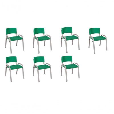 Kit 7 Cadeiras Infantil Iso, Escola, Base Cinza- Verde Escuro