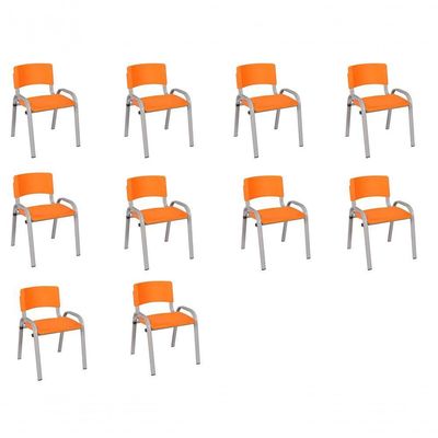 Kit 10 Cadeiras Infantil Iso, Escola, Base Cinza- Laranja