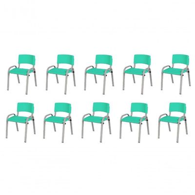 Kit 10 Cadeiras Infantil Iso, Escola, Base Cinza-verde água