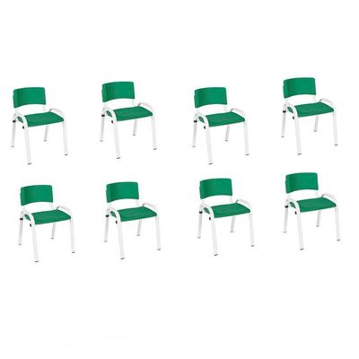 Kit 8 Cadeiras Infantil Iso, Escola, Base Branco- Verde Escuro