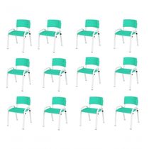 Kit 12 Cadeiras Infantil Iso, Escola, Base Branca- Verde água