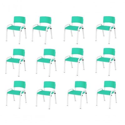 Kit 12 Cadeiras Infantil Iso, Escola, Base Branca- Verde água