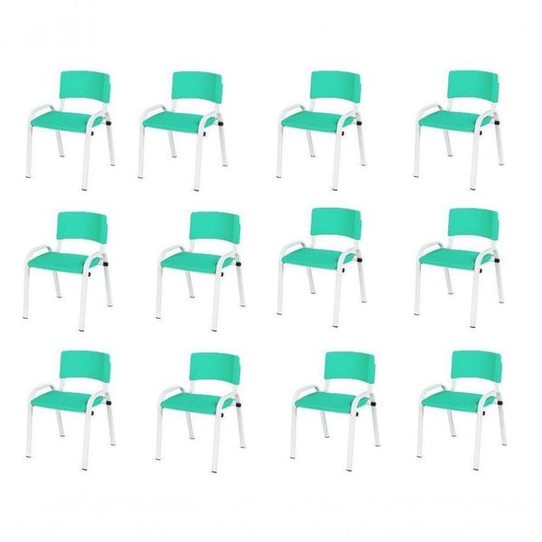 Kit 12 Cadeiras Infantil Iso, Escola, Base Branca- Verde água