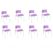 Kit 8 Cadeiras Infantil Iso, Escola, Base Branco- Lilas