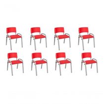 Kit 8 Cadeiras Infantil Iso, Escola, Base Cinza-vermelho