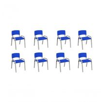 Kit 8 Cadeiras Infantil Iso, Escola, Base Cinza- Azul