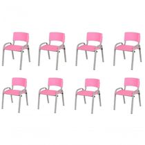 Kit 8 Cadeiras Infantil Iso, Escola, Base Cinza- Rosa