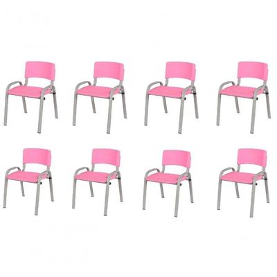 Kit 8 Cadeiras Infantil Iso, Escola, Base Cinza- Rosa