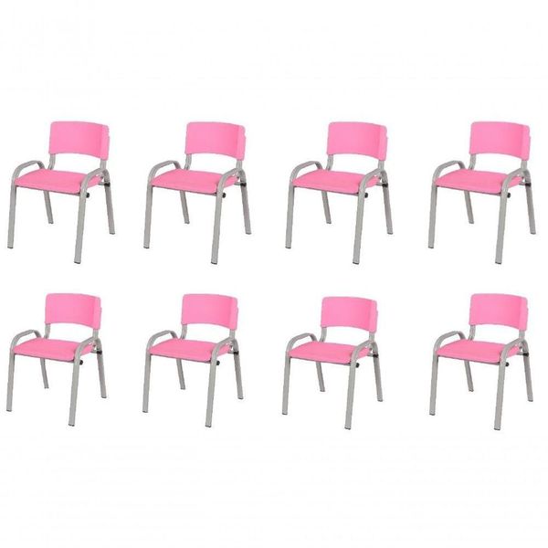 Kit 8 Cadeiras Infantil Iso, Escola, Base Cinza- Rosa