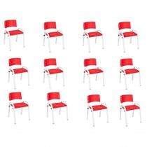 Kit 12 Cadeiras Infantil Iso, Escola, Base Branca- Vermelho