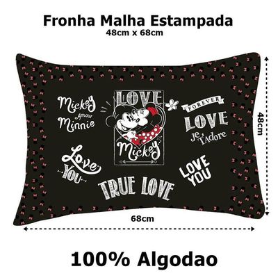 Fronha Avulsa Mickey E Minnie 100% Algodão 48x68cm Preto