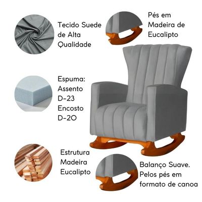 Poltrona Amamentação E Descanso Pés Balanço Libia Suede Suede Cinza