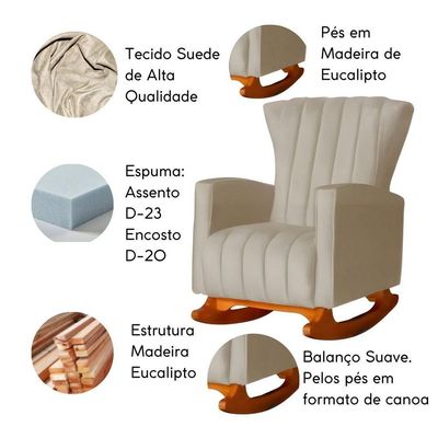 Poltrona Amamentação E Descanso Pés Balanço Libia Suede Suede Cappuccino