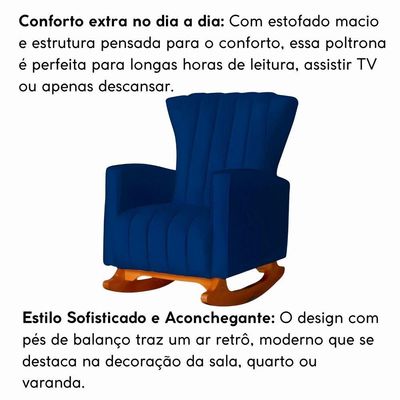 Poltrona Amamentação E Descanso Pés Balanço Libia Suede Suede Azul Marinho