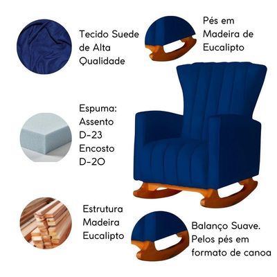 Poltrona Amamentação E Descanso Pés Balanço Libia Suede Suede Azul Marinho