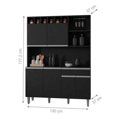 Armário Cozinha Completo Robin Preto 6 Portas