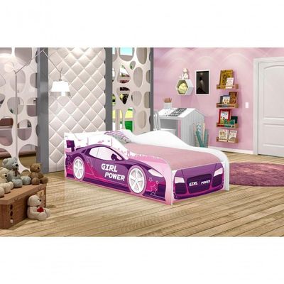 Cama Carro Rosa Kids Solteiro Com Colchão
