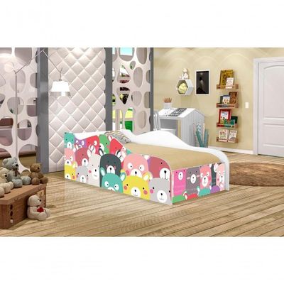 Cama Carro Fun Adesivada Ursinhos Coloridos Solteiro