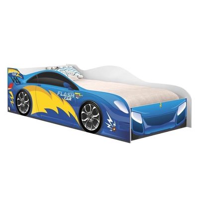 Cama Carro Menino Azul Solteiro Com Colchão