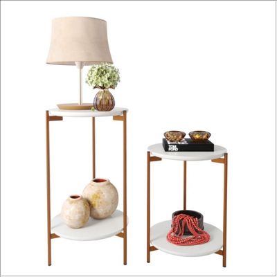 Conjunto De Mesa Para Sala De Estar Cannes Branco-bronze