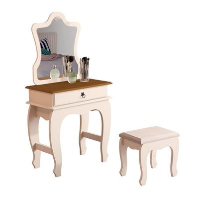 Penteadeira Infantil Laila Premium Com Banqueta Pérola Nature