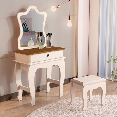 Penteadeira Infantil Laila Premium Com Banqueta Pérola Nature