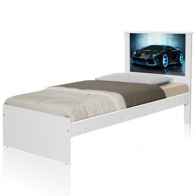 Cama Solteiro Carro Sport Raio Azul Com Colchão