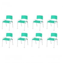 Kit 8 Cadeiras Infantil Iso, Escola, Base Branco- Verde água